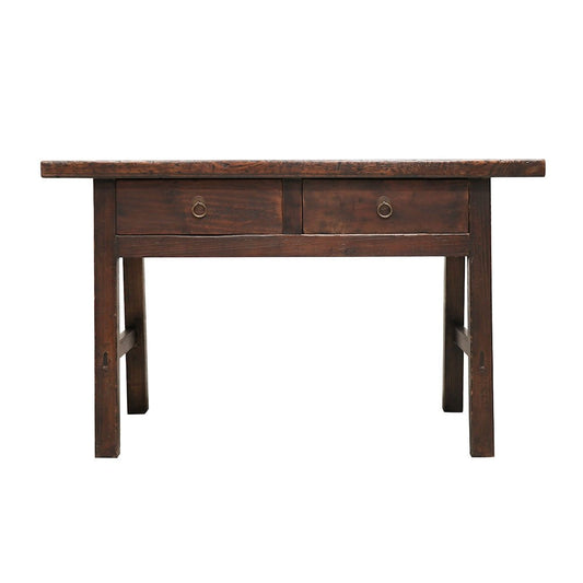 Antique Chinese Butcher's Block Table / 2 Drawer / Dark