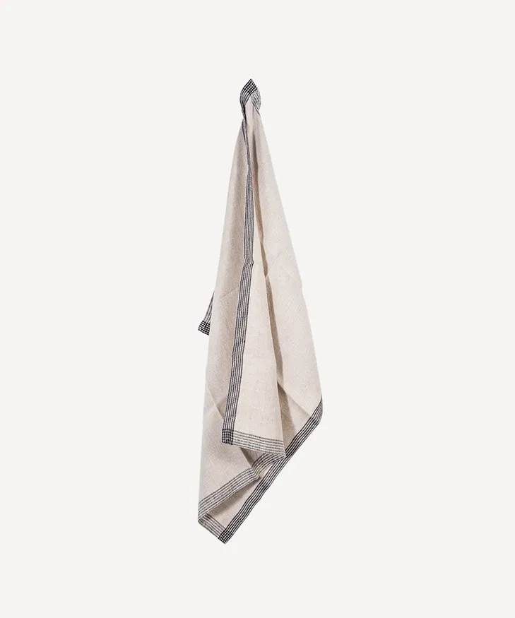 Woven Border Tea Towel / Natural + Black