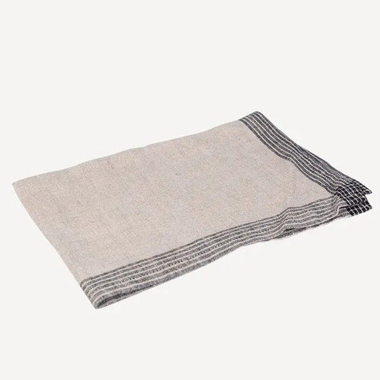 Woven Border Tea Towel / Natural + Black
