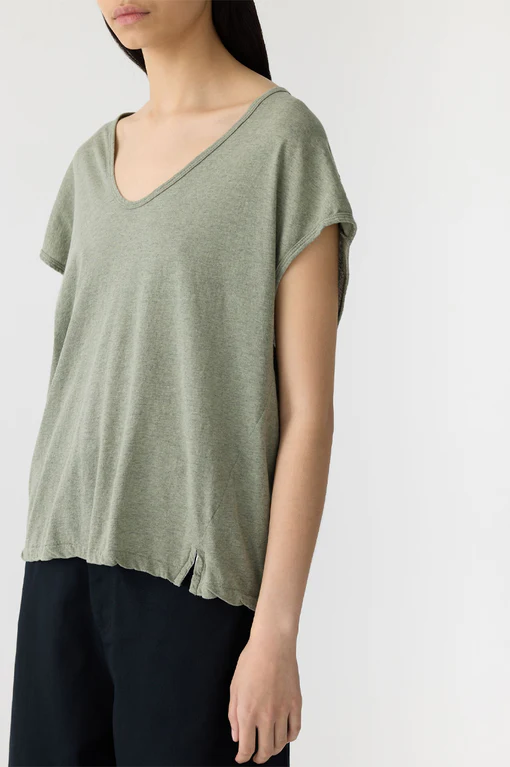 Bassike / Fine Bind Scoop Neck Tank / Sage Marl