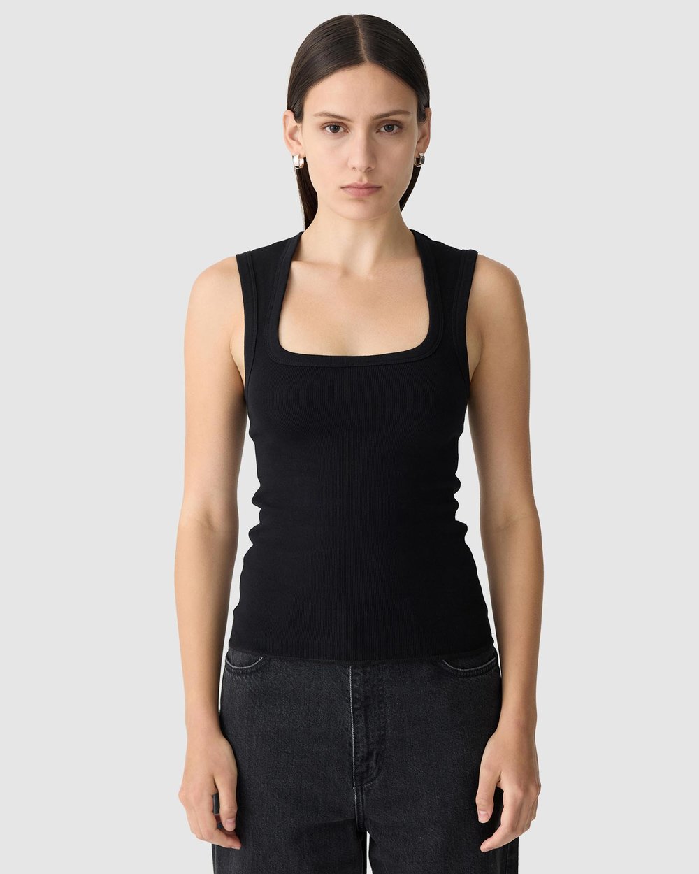 Bassike / Low Scooped Rib Tank / Black
