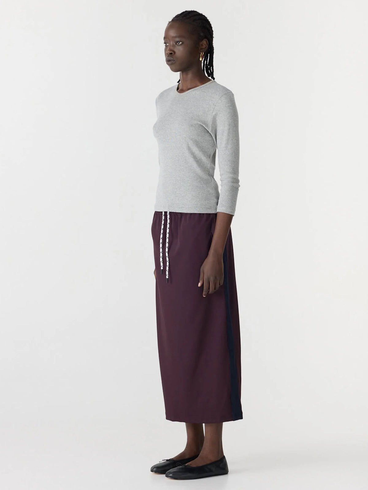 Bassike / Stretch Twill Pull On Skirt / Dark Plum + Ink