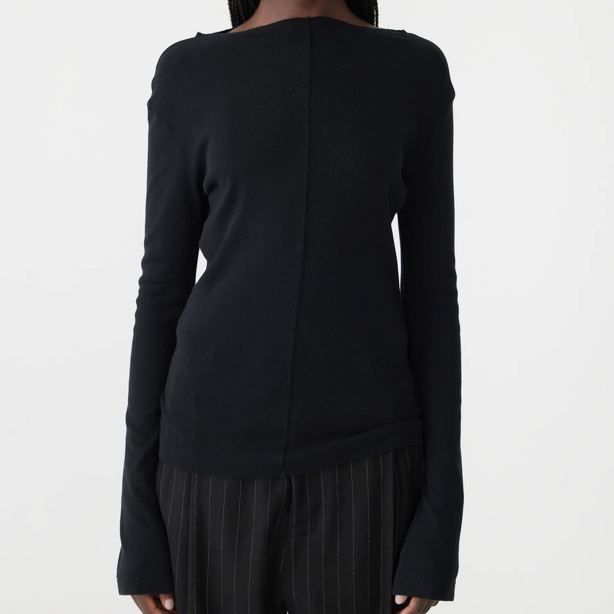 Bassike / Front Seam Rib Long Sleeve T-Shirt / Black