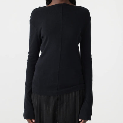 Bassike / Front Seam Rib Long Sleeve T-Shirt / Black