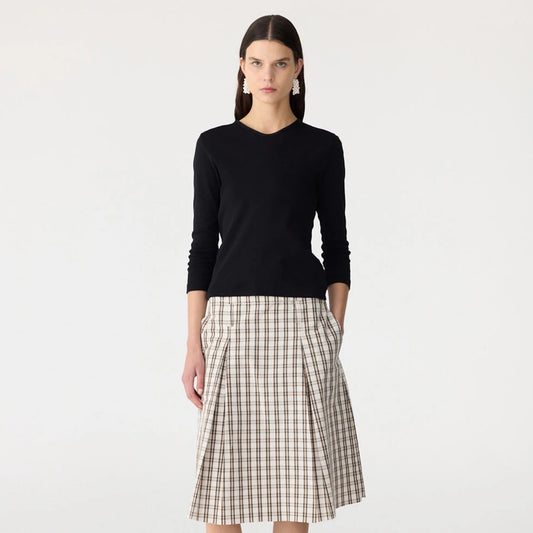 Bassike / Check Box Pleat Detail Skirt / Stone Tan Check