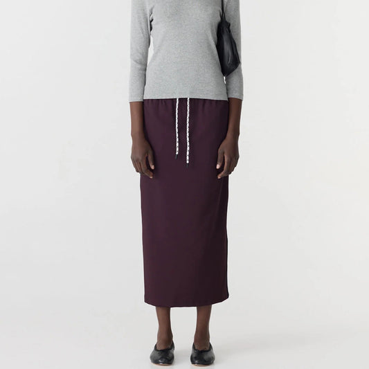 Bassike / Stretch Twill Pull On Skirt / Dark Plum + Ink